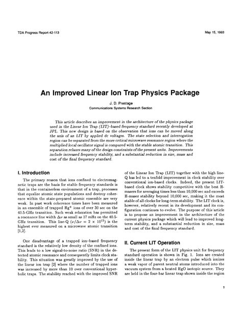 (PDF) Improved linear ion trap physics package