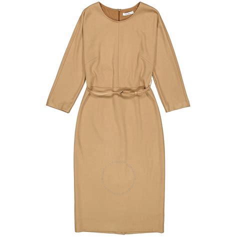 Max Mara Rovigo Belted Wool Jersey Dress In Camel Brand Size 44