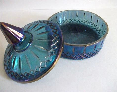 Vintage Blue Carnival Glass Candy Dish Etsy