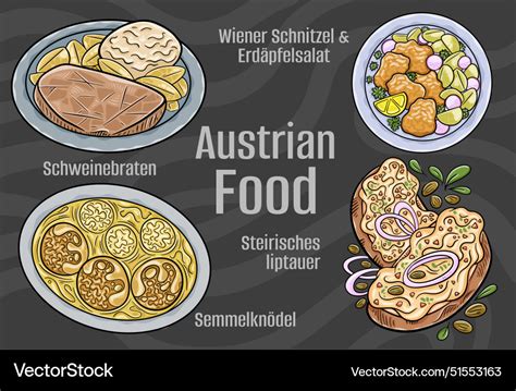 Popular austrian national cuisine set hand-drawn Vector Image