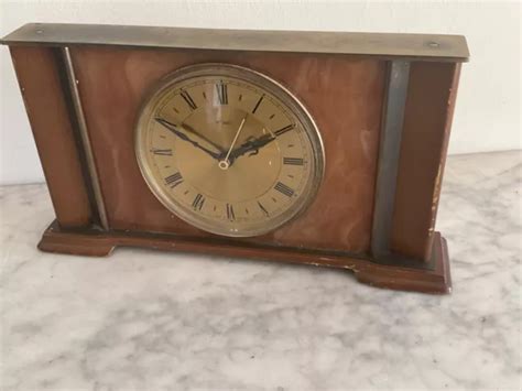 VINTAGE METAMEC MANTLE Clock Mid Century Retro Kitsch Marbled Brass