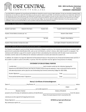 Fillable Online Independent Verification Worksheet V Fax