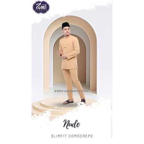 Baju Melayu Slimfit Nude FREE BUTANG Shopee Malaysia