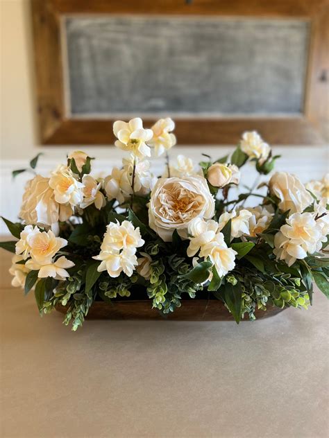 The Farmhouse Bowl Flower Arrangement Dough Bowl Centerpiece Etsy