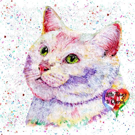 Cute Watercolour Cat Luna Clipart Cat Graphics Rainbow Cat Clip Art Png