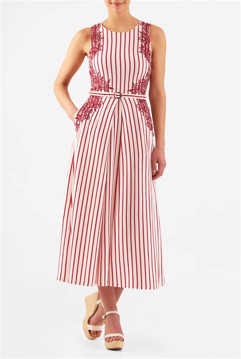 Shop Floral Embellished Stripe Cotton Knit Maxi Dress EShakti