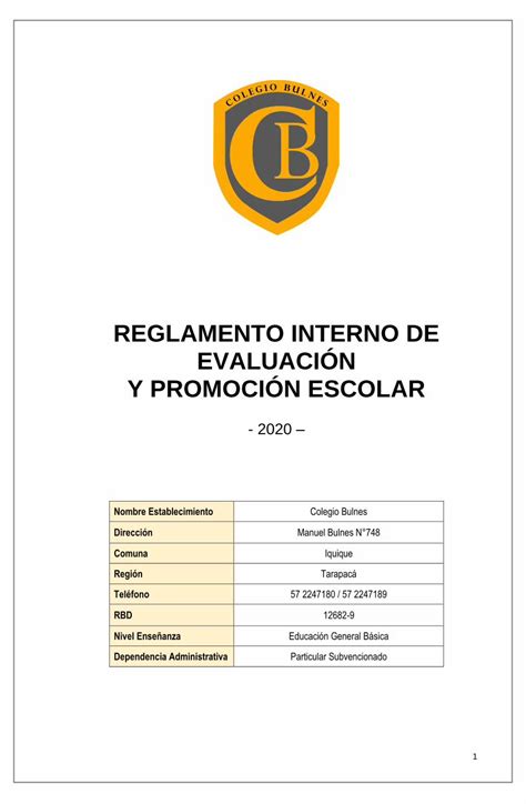 PDF REGLAMENTO INTERNO DE EVALUACIÓN Y PROMOCIÓN ESCOLAR 1