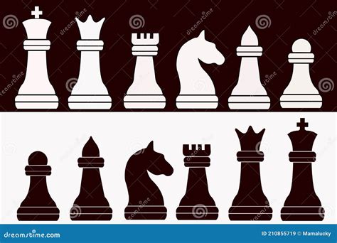 Vector Chess Pieces Silhouette Black And White Set Modern And