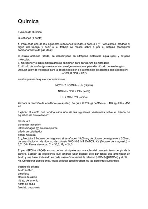 Parcial Abril Preguntas Y Respuestas Qu Mica Examen De