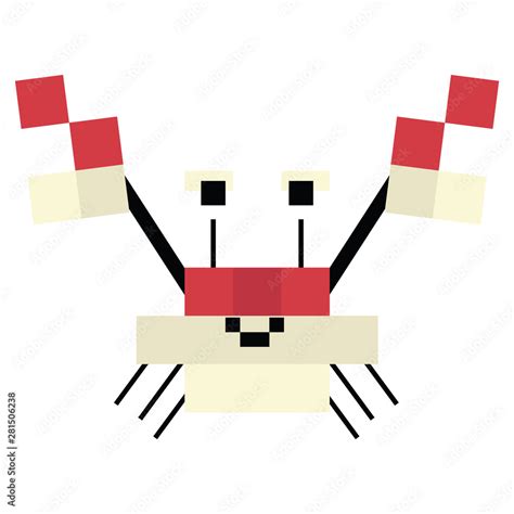 Cute 8 Bit Crab Illustration Retro Game Crustacean Vector Pixel Sealife Clipart Stock Vector