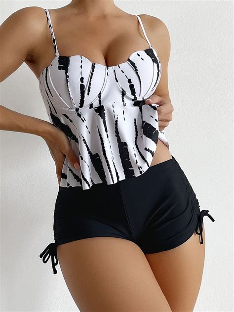 Tie Dye Peplum Push Up Underwire Bikini Swimsuit SHEIN USA Swimwear