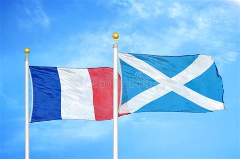 Scotland and France Two Flags Textile Cloth, Fabric Texture Stock Image ...