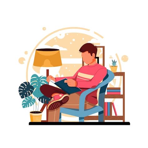 Hombre Leyendo Libro Ilustracion Vector Premium