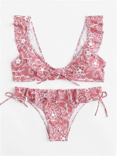 Shop Flower Print Ruffle Bikini Set Online Shein Offers Flower Print