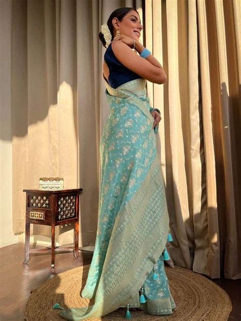 Sky Blue Color Soft Banarasi Silk With Rich Pallu Design Saree Collection