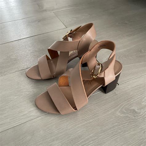 NEW LOOK Nude Leather Look Cross Strap Block Depop