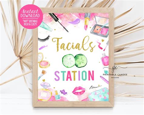 Spa Facials Station Birthday Party Sign Girl Makeup Theme Face Wash