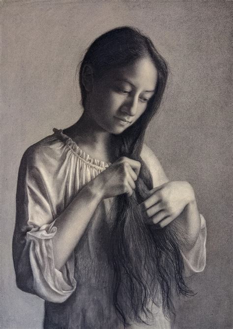 Girl Braiding Her Hair Me Charcoal 2020 R Art