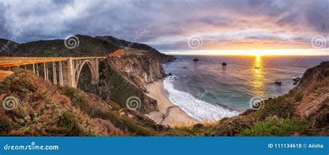 Bixby Creek Bridge on Highway 1 at Sunset Stock Photo - Image of ...