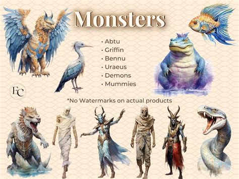 Watercolor Ancient Egyptian Gods & Monsters Clipart, Fantasy Ancient ...