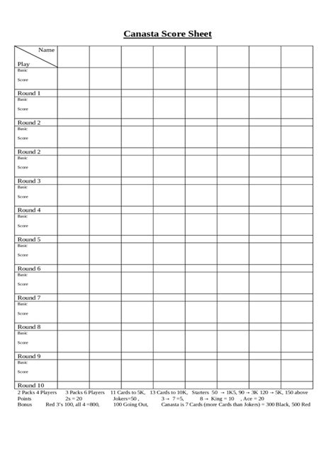 Canasta Score Sheet - 5 Free Templates in PDF, Word, Excel Download