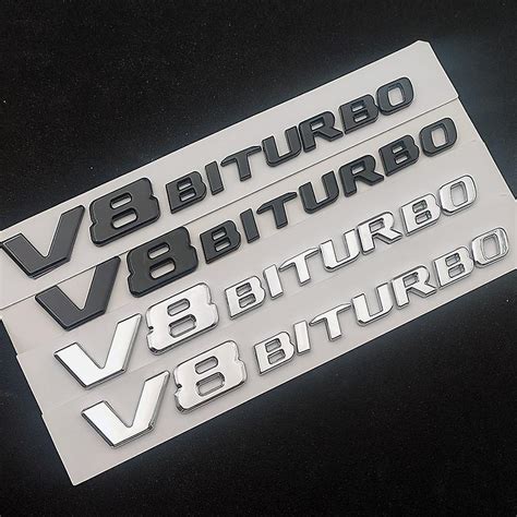 Otwoo Black 3d Chrome Car Letters Fender V8 Biturbo Emblem For Mercedes