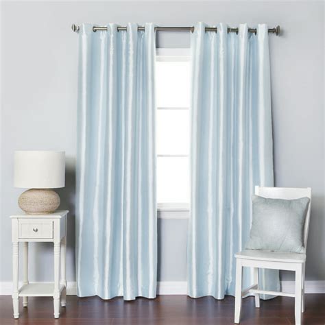 Quality Home Faux Silk Grommet Top Blackout Curtain Pair Sky Blue