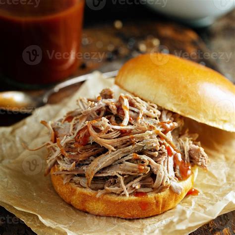 Pulled Pork Sandwich On A Brioche Bun Stock Photo At Vecteezy