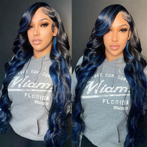 Highlight Blue Glueless Body Wave 13x44x4 Hd Lace Front Human Hair