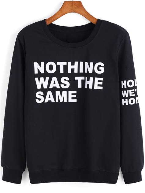 Black Round Neck Letters Print Sweatshirt Sudaderas Con Y Sin Capucha