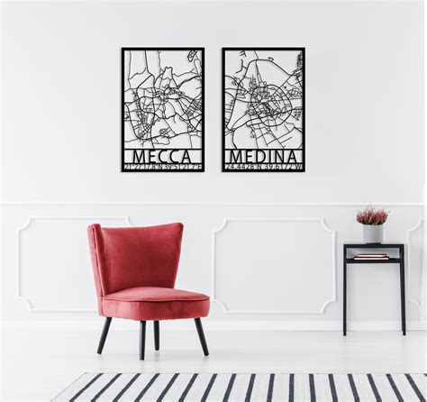 Mecca Medina Map Metal Wall Art Set of 2 Modern Islamic - Etsy