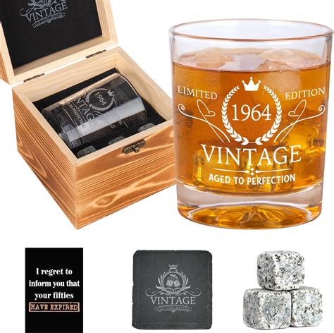 Vintage 60th Birthday Ts For Men 1964 Whiskey Glass And Stones Wood Box T