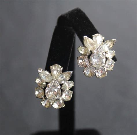 Vintage Eisenberg Ice Marquise Cut Rhinestone Earring Gem