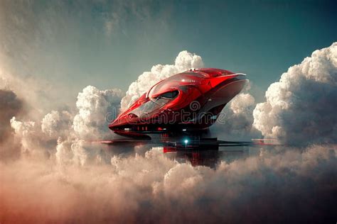 Red Flying Car In The Futuristic City On Alien Planet 3d Rendering And