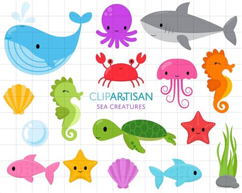 Sea Creatures Clipart Under The Sea Clip Art Whale Shark Etsy Australia