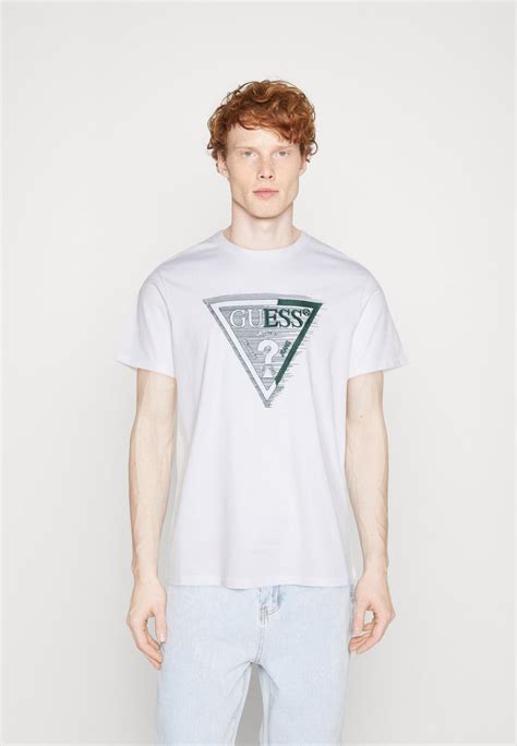 Guess Ss Cn Shaded Triangle Print T Shirt Pure Whitewhite Uk