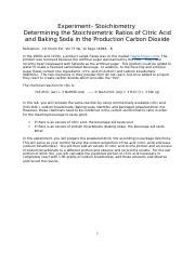 Experiment Prelab Stoichiometry Citric Acid And Sodium Bicarbonate