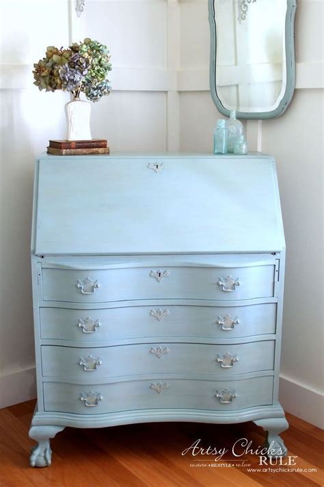 Secretary Desk Makeover With Duck Egg Blue And 3 Colored Waxes