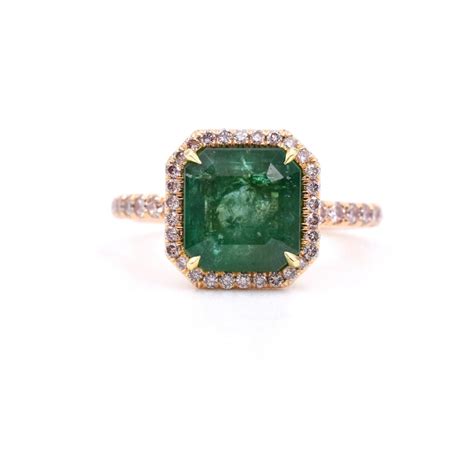 Antique Emerald Engagement Ring, Vintage Natural Emerald Statement Ring ...