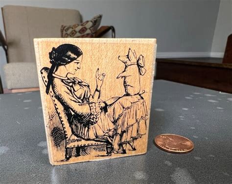 Vintage Rubber Stamp Rare Woman With Pig Etsy