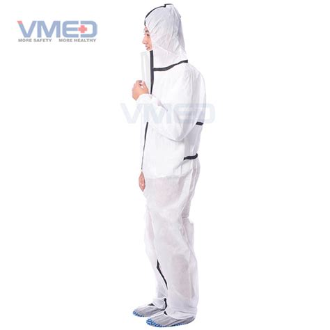 Disposable Type Sms White Coverall With Black Adhesive Strip From