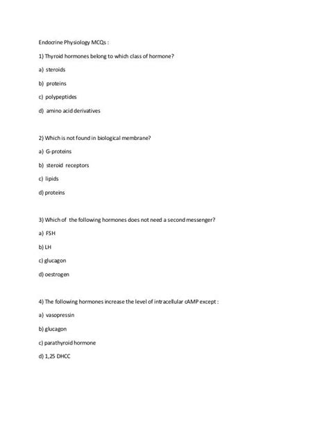 Endocrine Physiology Mcqs