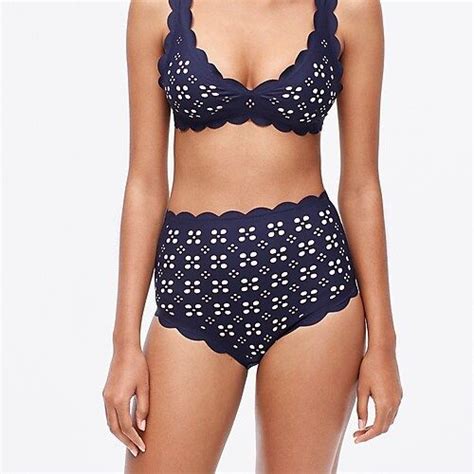 J Crew Scalloped High Waisted Bikini Bottom In Laser Cut Eyelet Jcrew