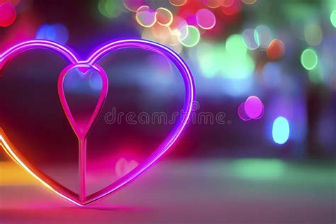 The Heart Shapes On Abstract Light Neon Glitter Background In Love