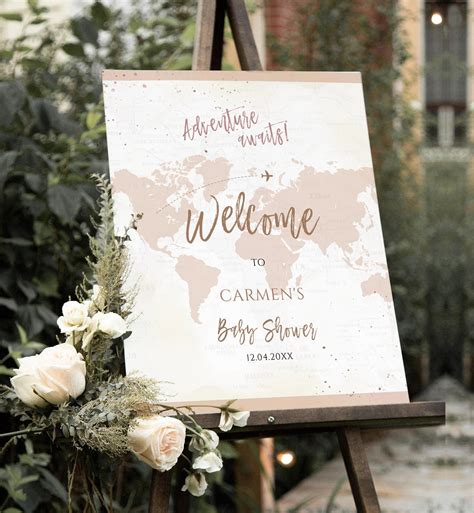 adventure awaits baby shower  sign adventure baby shower world