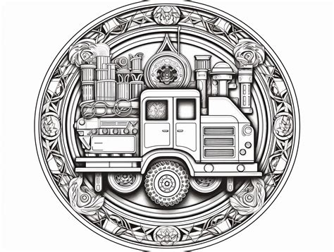 Stunning Fire Truck Mandala Art Coloring Page