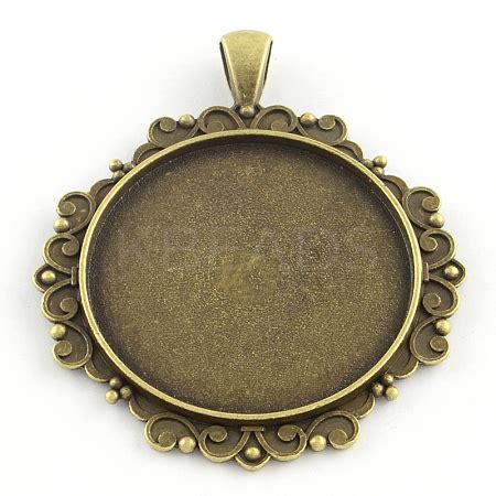 Wholesale Tibetan Style Flat Round Alloy Big Pendant Cabochon Settings