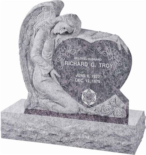 Angel with Heart Upright Headstone polished all sides with 40" Base ...