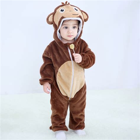 Crianças Bebê Kigurumi Romper Animal Macaco Onesies Pijama Flanela