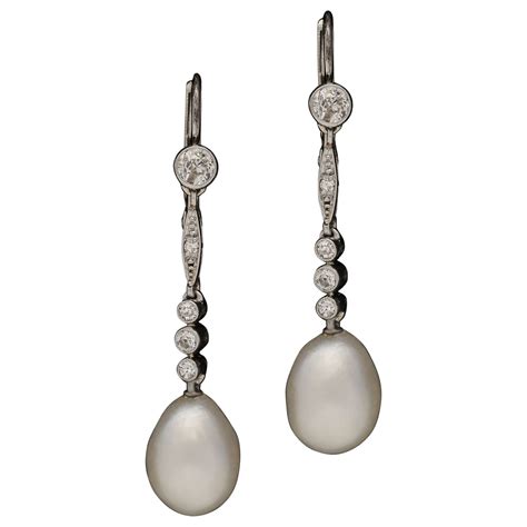 Antique Natural Pearl Diamond Silver Gold Drop Earrings At Stdibs